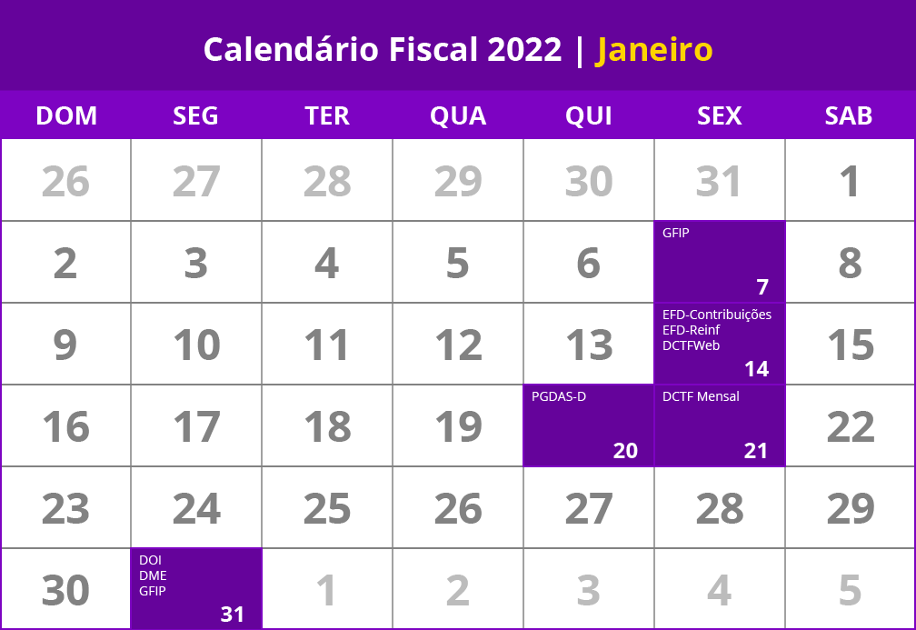 calendário fiscal janeiro de 2022